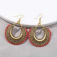 ethnic gold alloy dangle earrings for women handmade gypsy vintage blue line moon carved earrings indian earrings