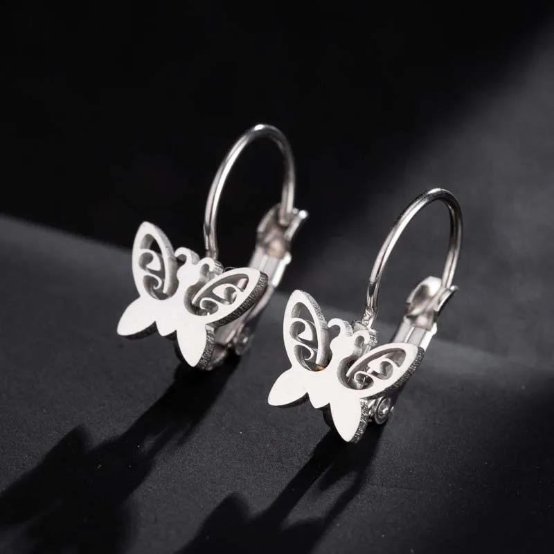 Korean Silver Plated Stainless Steel Origami Butterfly Earrings For Women Lover Small Stud Hook Earings Jewelry BFF Gift |