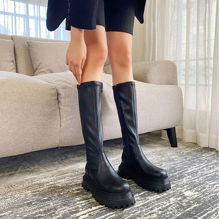 

Women's long boots spring and autumn new elastic boots net red small tall boots Gothic thick soled thin boots