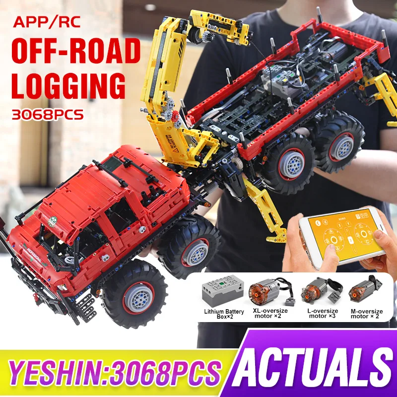 

New MOC-15805 RC Electric Power Function 8 x 8 Off-Road Rescue Crane Building Blocks Toy Kit Educational Children Birthday Gift