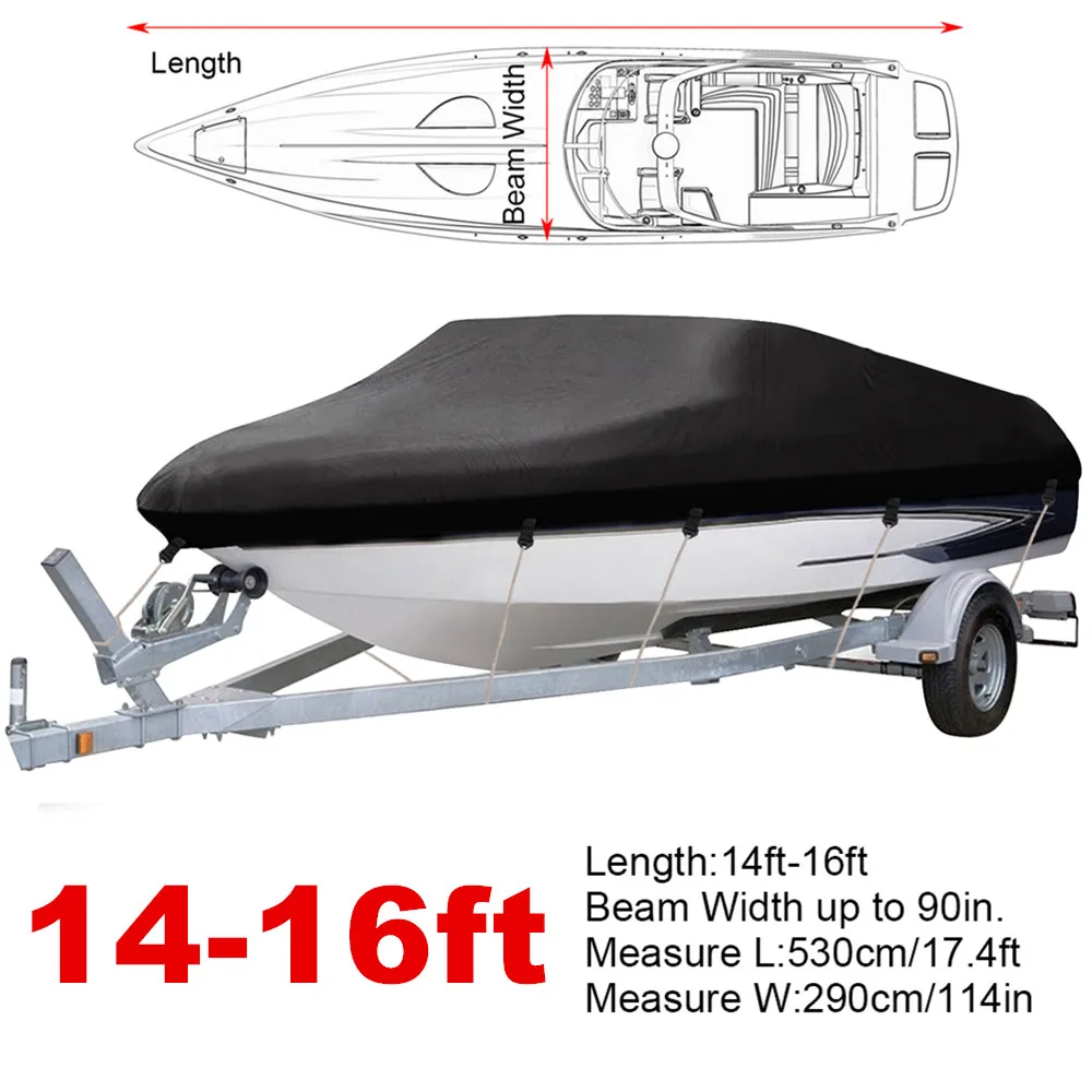 

14ft 15ft 16ft 420D Heavy Duty Waterproof Boat Cover Trailerable Boot Weather Strip Shade Covers Fishing Boat Accessories 3Layer