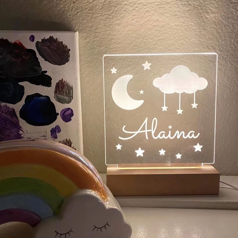 

Personalized Name Kids Acrylic Night Light Custom Birthday Christmas Gift for Children Kids Bedroom Baby's Nursery Lamp Dropship