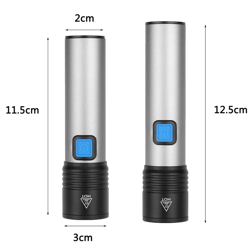 

Zoomable Waterproof Torch 5W 5V T6 LED Flashlight USB Built-in Rechargeable 1200mah Lithium Battery Camping Light With LED Bulbs