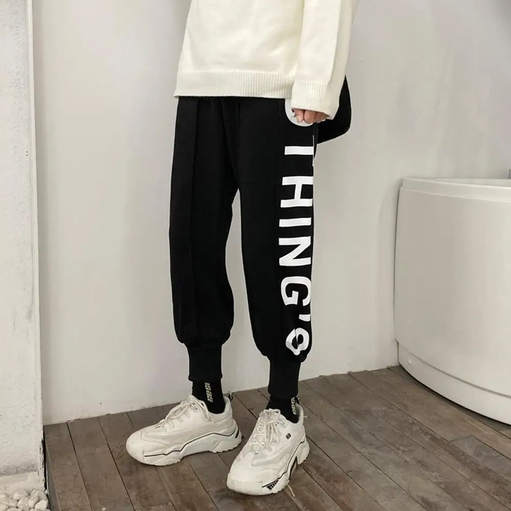 Мужские спортивные штаны модные с буквенным принтом до щиколотки плисовые