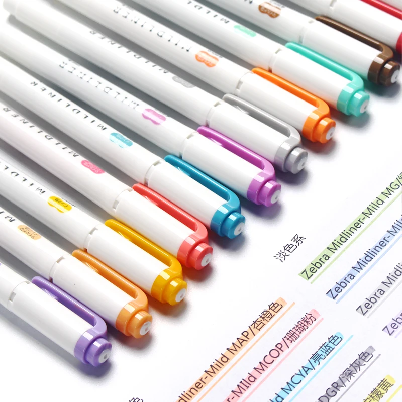 Japan ZEBRA Mildliner хайлайтер WKT7 двухсторонние флуоресцентные маркеры японские