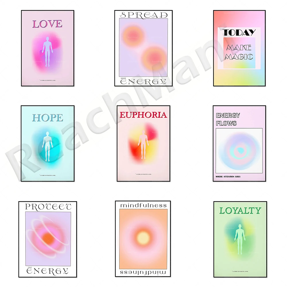 Aura poster, aesthetic room decoration, 72K decoration, retro gradient, spread energy pastel decoration 90's aesthetic poster ab