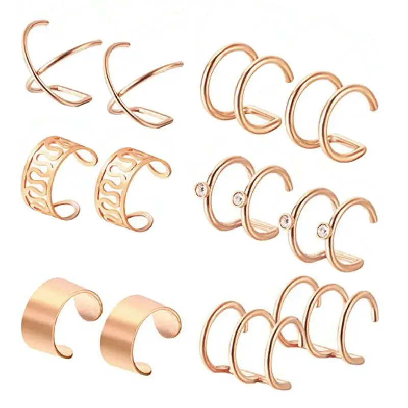 

6 Pairs Stainless Steel Ear Clips Non Piercing Earrings Hoop Ear Cuffs Ear Clips