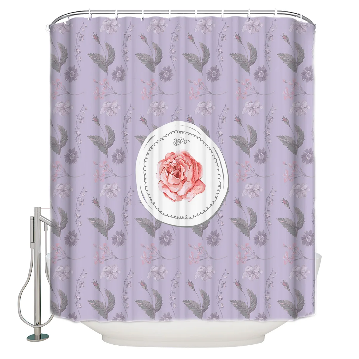 

Водонепроницаемая занавеска для душа, декоративная круглая тканевая шторка для ванной комнаты с цветами розы, акварелью