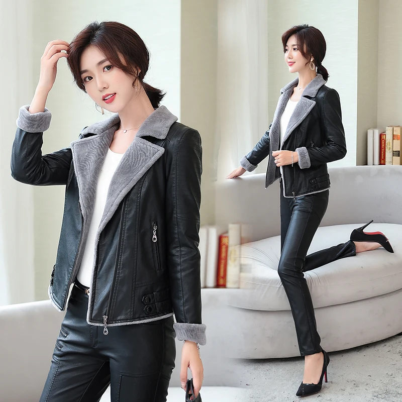 Осенне зимние женские кожаные куртки и пальто модные большие размеры 4XL