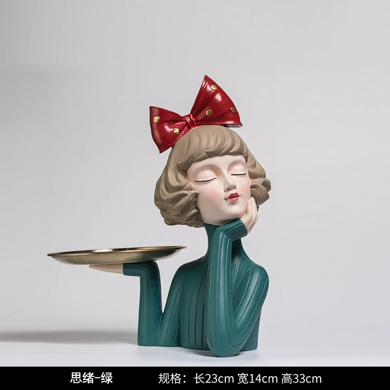 

Nordic Cute Bowknot Modern Girl Resin Figurines Decoration Home Furnishing Room Table Statues Office Plates Crafts Wedding Gifts