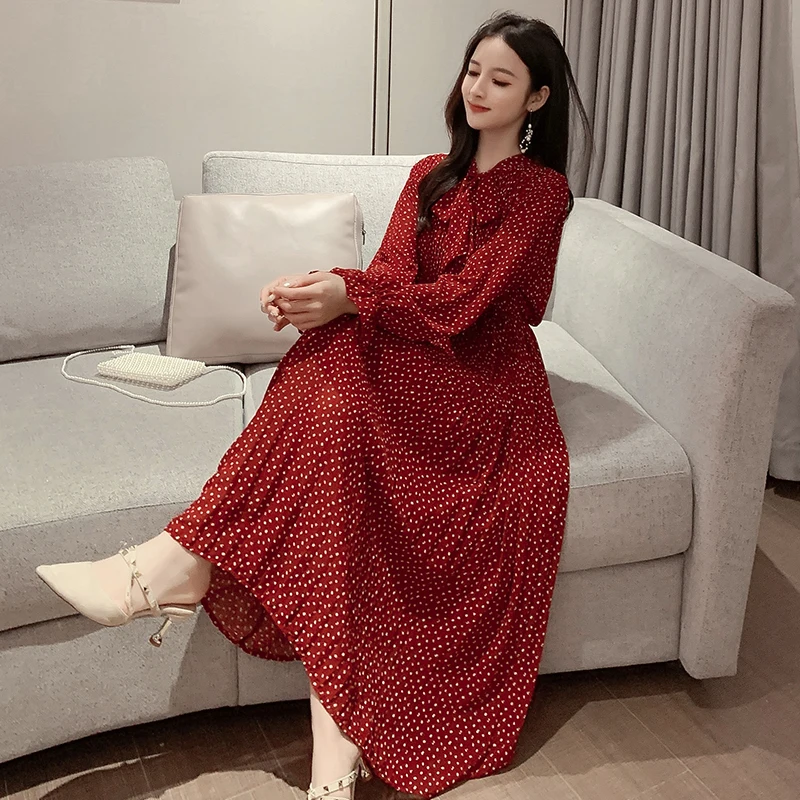 

Женское шифоновое платье с длинным рукавом, большие размеры