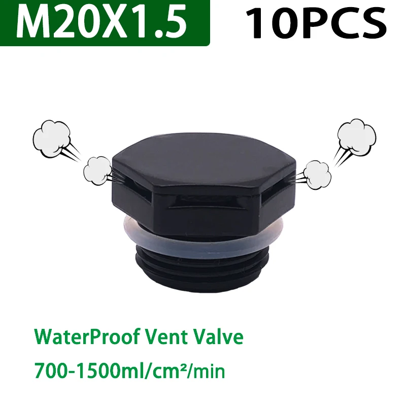 

10Pcs M20*1.5 Nylon Waterproof Air Vent Valve Screw In Protective Vent Plug E-PTFE Plastic Breather Vent Valve