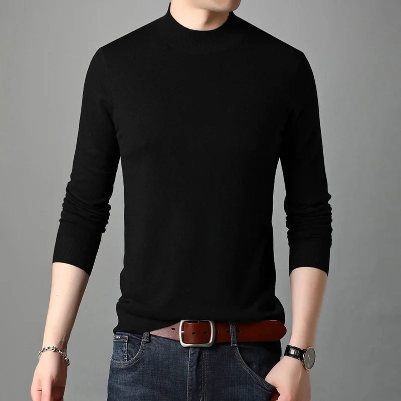 

Woolen sweater for young and middle-aged men high-grade 1oo% pure wool semi high collar autumn for Dad warm and