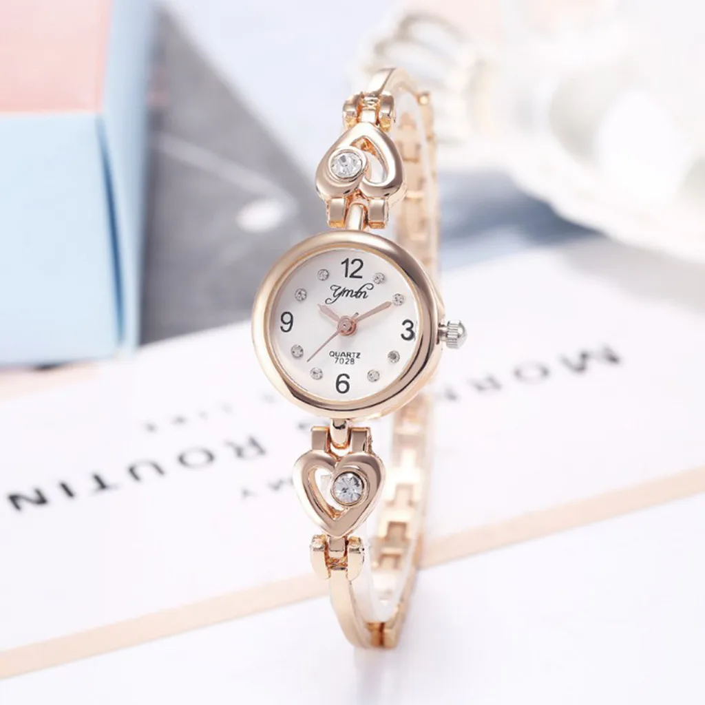 Повседневные женские часы браслет розовое золото серебро кристалл сердце