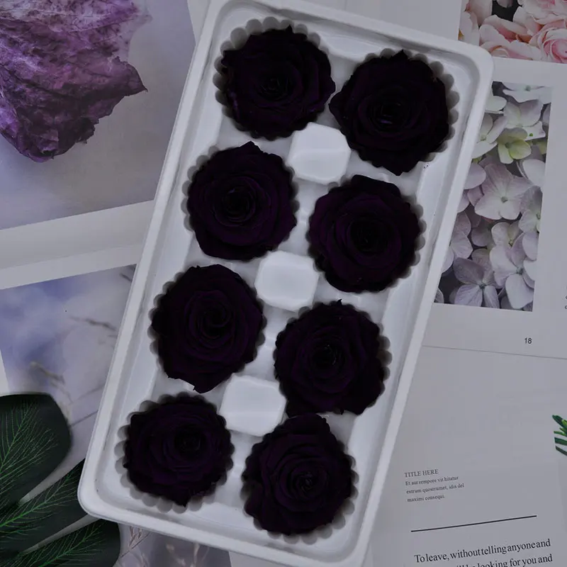 Cigarette purple Свежая консервированная роза цветы бессмертный роза 4-5 см Диаметр День матери DIY Свадебные вечная жизнь цветок Материал подарок 8 шт./кор. уровня B - Цвет: Cigarette purple
