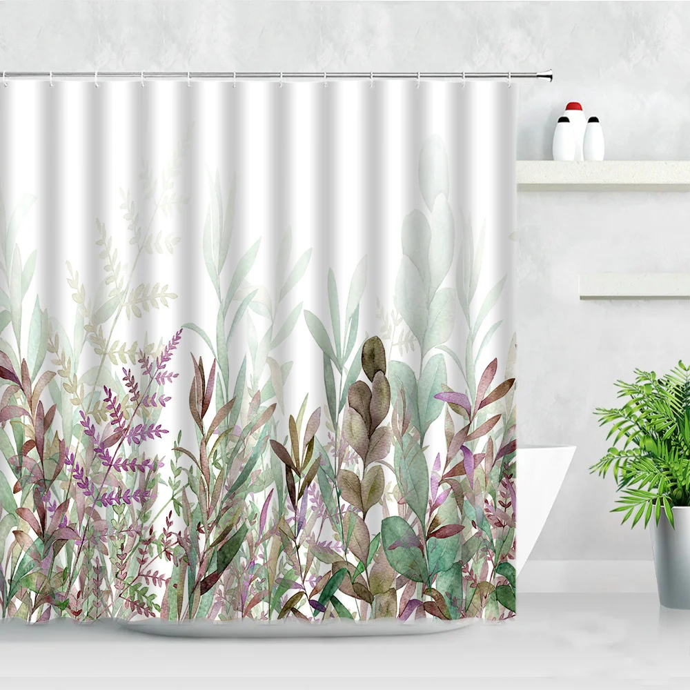 natural floral shower curtains flowers green leaf butterfly water color art nordic modern waterproof bathroom decor curtain sets free global shipping
