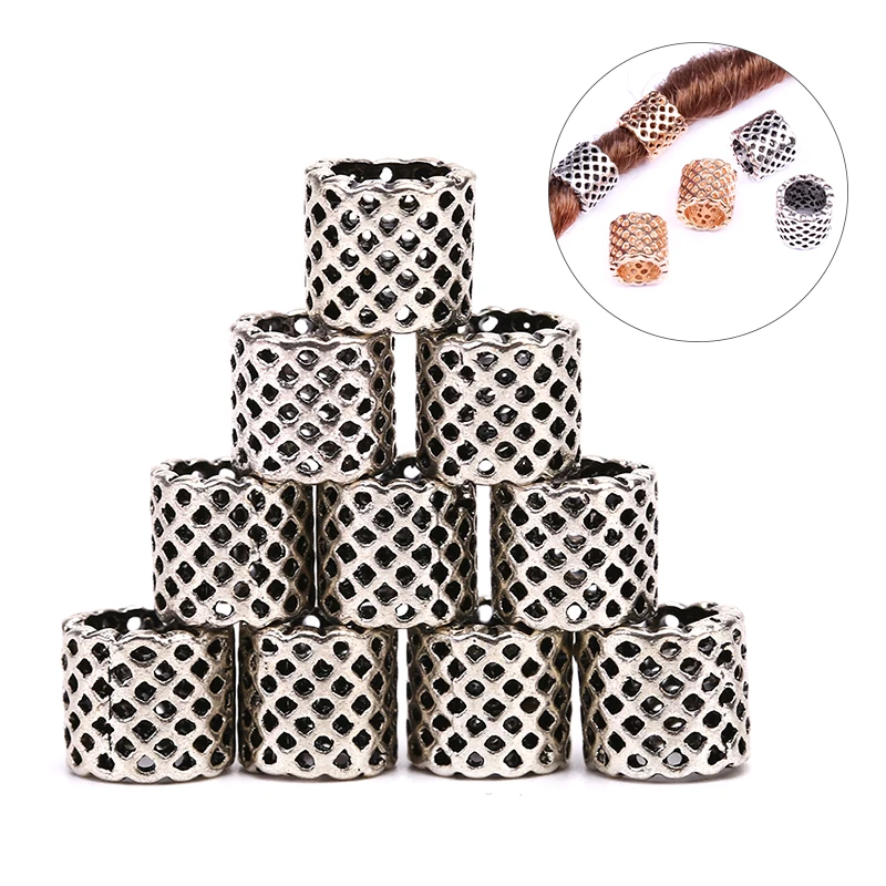 

10pcs/pack Gold Silver Alloy Hair Braid Dread Dreadlock Beads Rings Tube Approx 6mm Inner Hole Jewelry