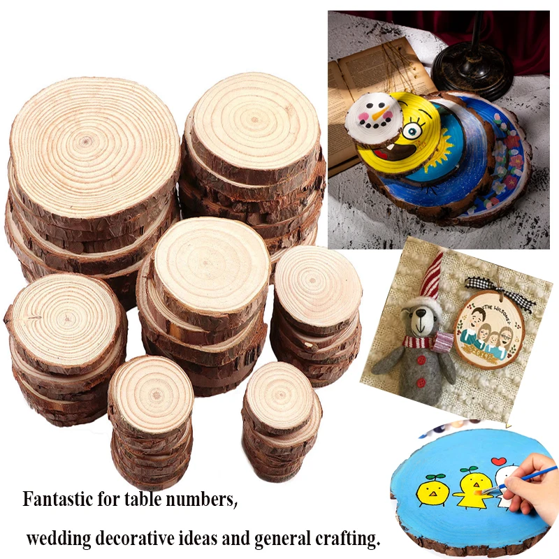 

Wooden Decoration Natural Pine Round Unfinished Thick Wood Tree Bark Log Discs DIY Crafts Coaster Wedding Party Painting