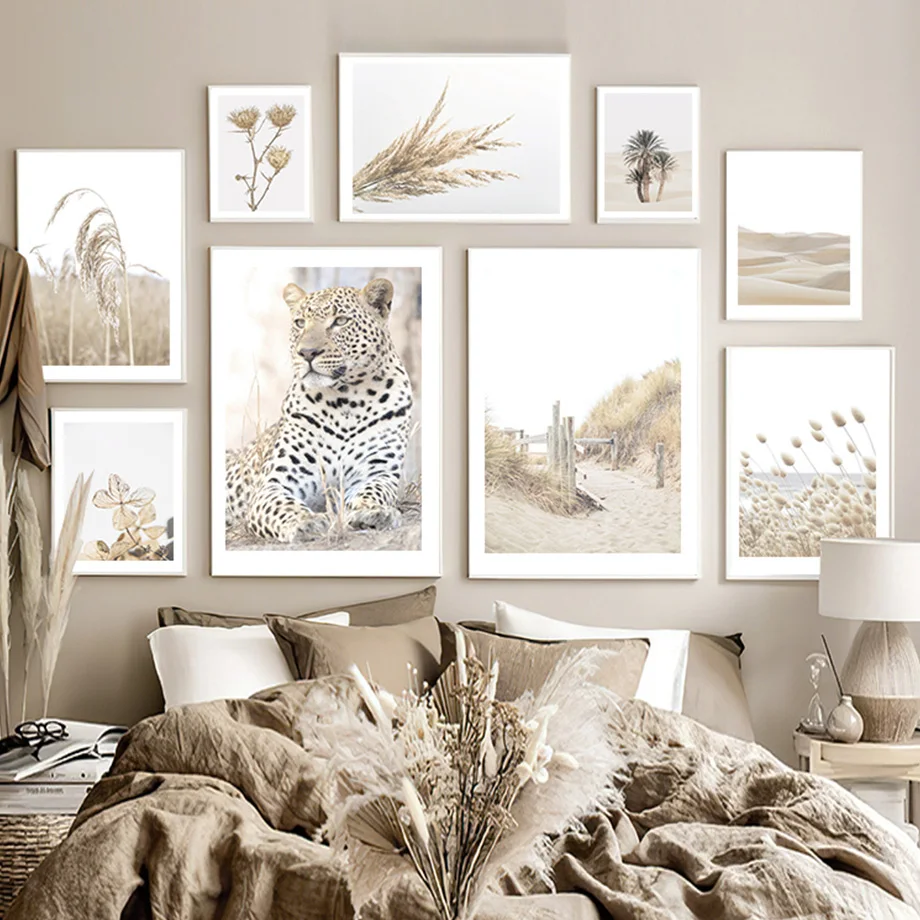 

Bright Beige Natural Desert Reed Hay Leopard Wall Art Canvas Painting Nordic Posters And Prints Wall Pictures Living Room Decor