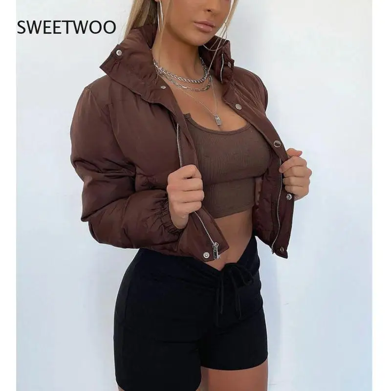 Women Short Puffer Jacket 2021 Winter Cotton-Padded Thick Parkas Zipper Winter Bubble Coat Warm Casual Hot Street Outfits New