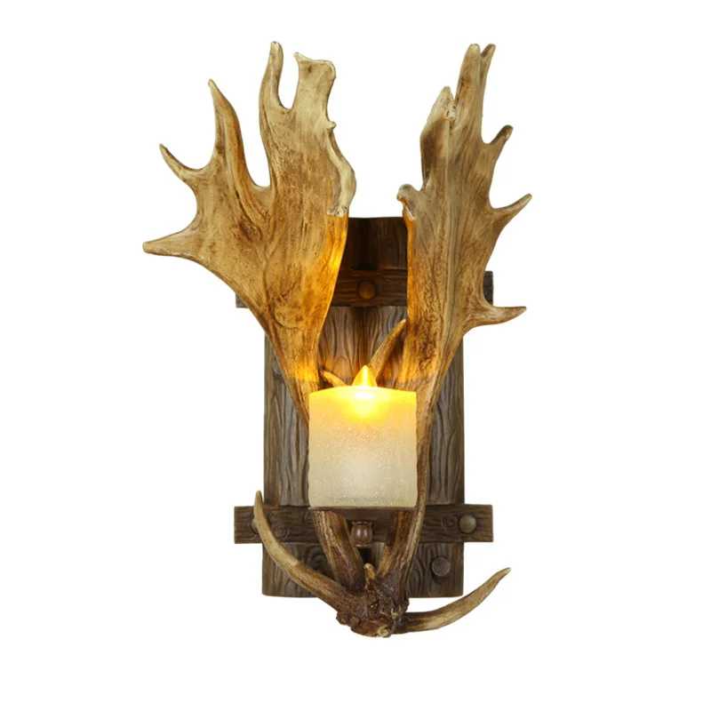 

American Retro Wall Lamp Antique Resin Antler Sconce Living Room Cafe Decoration Bedside Light Hotel Aisle Bra E14 Socket