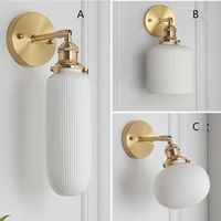 Retro Translucent Ceramics Bathroom Light White Porcelain Led Wall Lamp Nordic Simplified Brass Bedroom Bedside Aisle Wandlamp