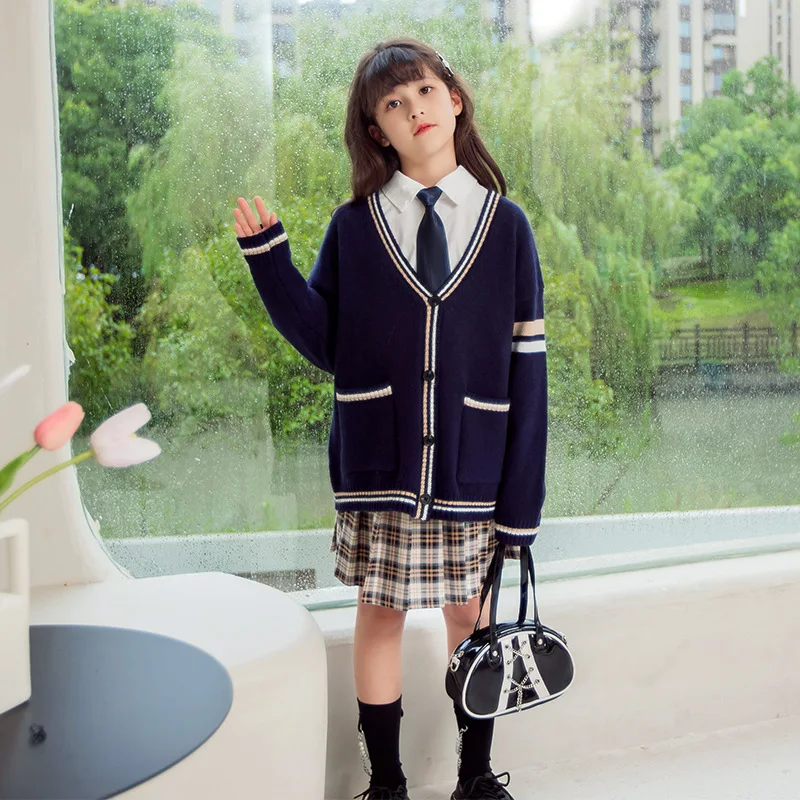 

Детский свитер, новый зимний кардиган, свитер для девочек, свитер, пальто для подростков, Детский свитер с V-образным вырезом, вязаный свитер