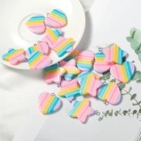 yeyulin 10pcs resin rainbow heart star charm pendants for necklace keychain pendant diy making accessories finding