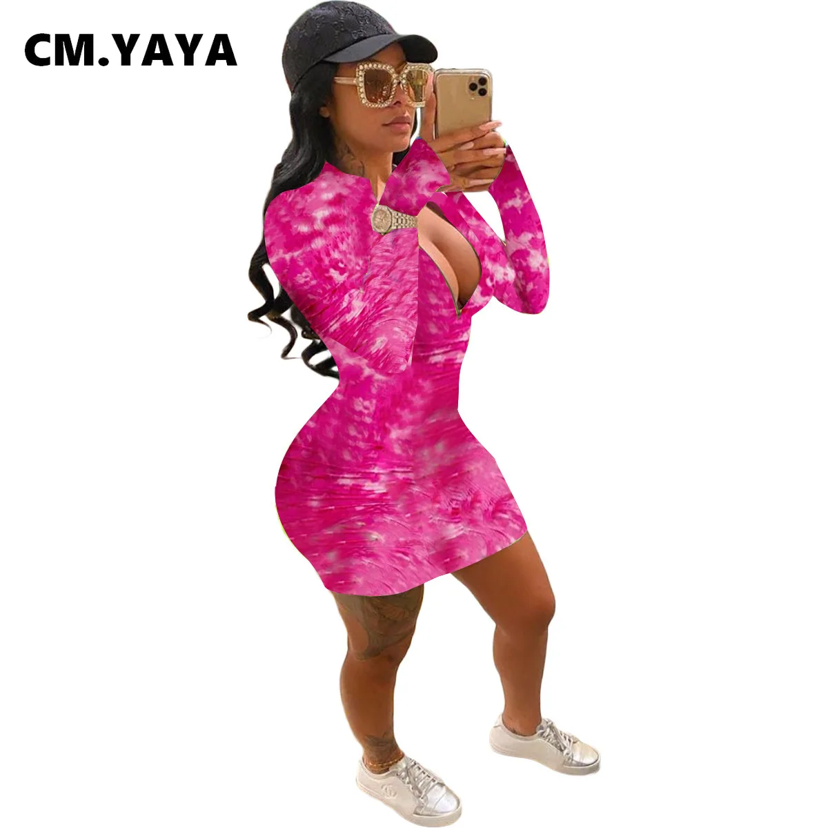 Женское облегающее мини-платье на молнии CM.YAYA Осеннее Спортивное платье-карандаш