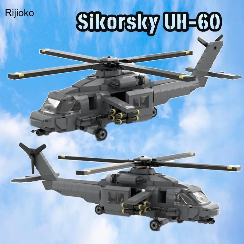 

Children's building block toy helicopter aircraft Sikorsky UH-60 MOC military transport plane brick model Gifts for kid