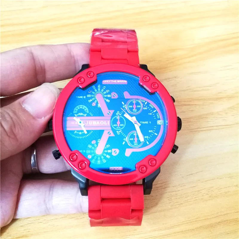 Бренд Dual Time display деловые часы для мужчин красная стальная полоса спортивные кварцевые часы с хронографом Dz стиль 7370 Relogio Masculino