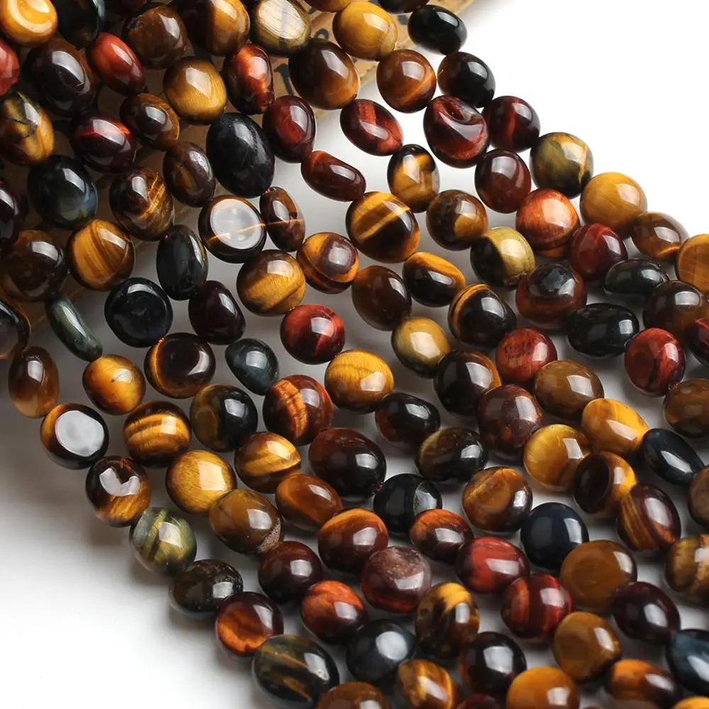 

6-8mm Natural Multicolor Tiger Eye Stone Beads Irregular Loose Beads for Jewellery Making Fashion Bracelet 15'' Strand