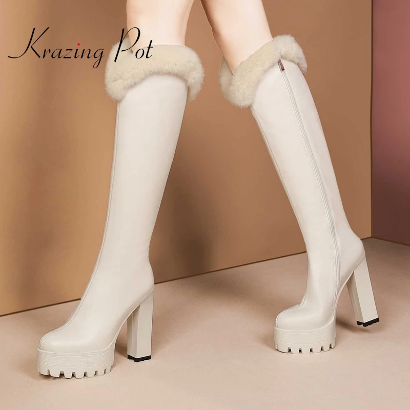 

Сапоги krazing pot в европейском стиле из натуральной кожи с круглым носком на очень высоком каблуке и платформе, женские сапоги до колена L9r
