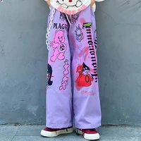 harajuku anime pants women alt aesthetic cartoon hippe straight trousers oversized egirl wide leg pants graffiti street clothes