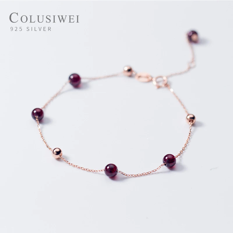 Colusiwei натуральный гранат звено цепи браслет для женщин стерлингового серебра 925