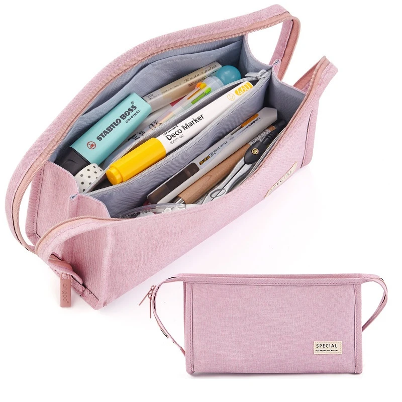 

5 color Basic Dual-side Handle Pencil Bag Pen Case Large Portable Storage Pouch Pens Holder Gift Office School Supplier E6989
