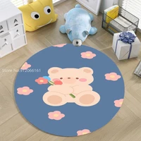 washable non slip kitchen rug cute lovely kawaii bear round carpet 3d print cartoon childrens room rug home textile decoration