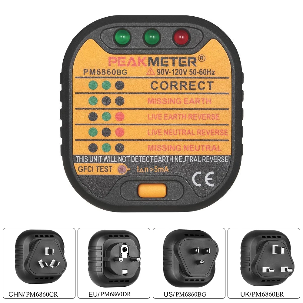 PEAKMETER серия PM6860 тестер безопасности розетки 110 В/230 В с GFCI RCD тестирование