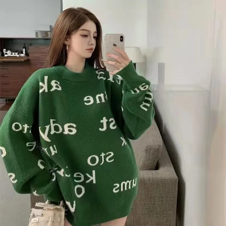 

Autumn and winter women's sweaters 2021 retro letters women's pullovers Korean version of the bottoming outer wear women's tops