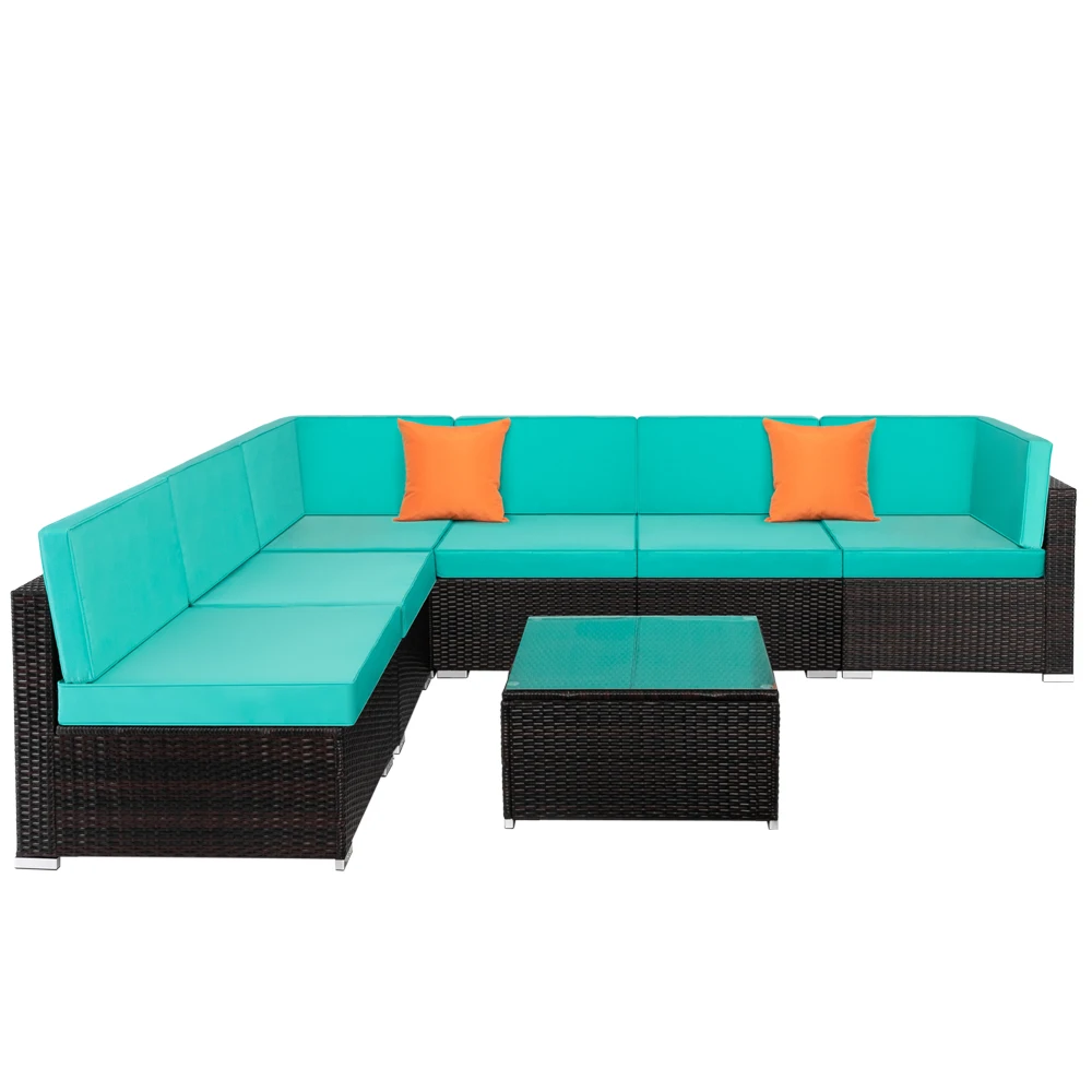 

【USA READY STOCK】Lake Blue Seven-Piece Modular big Sofa in the dining room