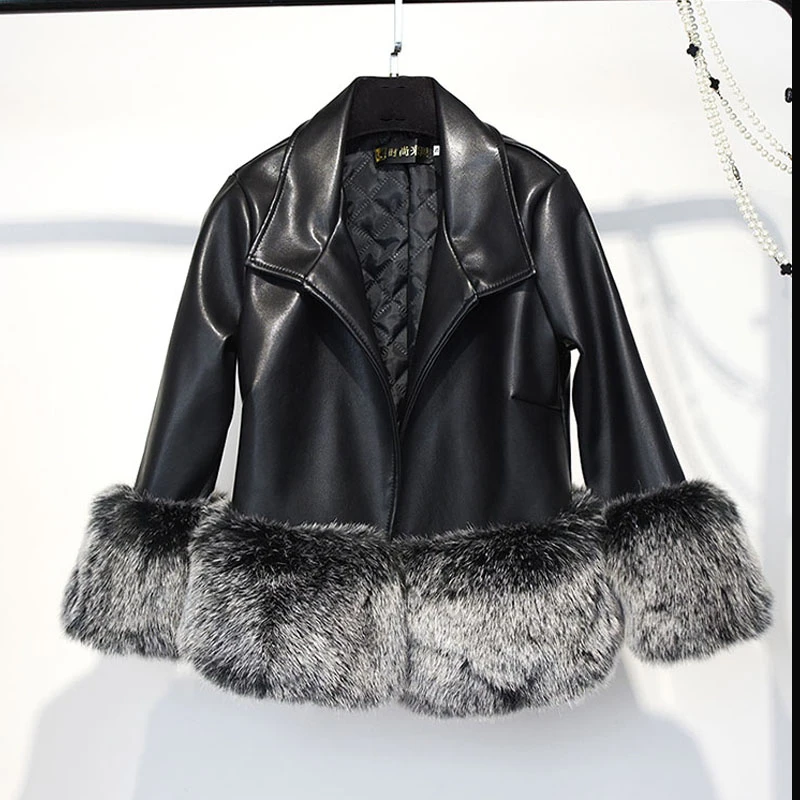 Зимнее теплое пальто из искусственного меха женская кожаная куртка тонкая