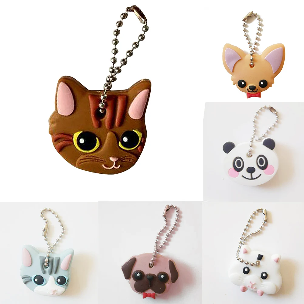 1 PC Fashion Cute Lovely Animal Keychain Soft Rubber Pug Cat Dog Rabbit Key Cover Cap Ring Bag Charms Chain Toys | Украшения и