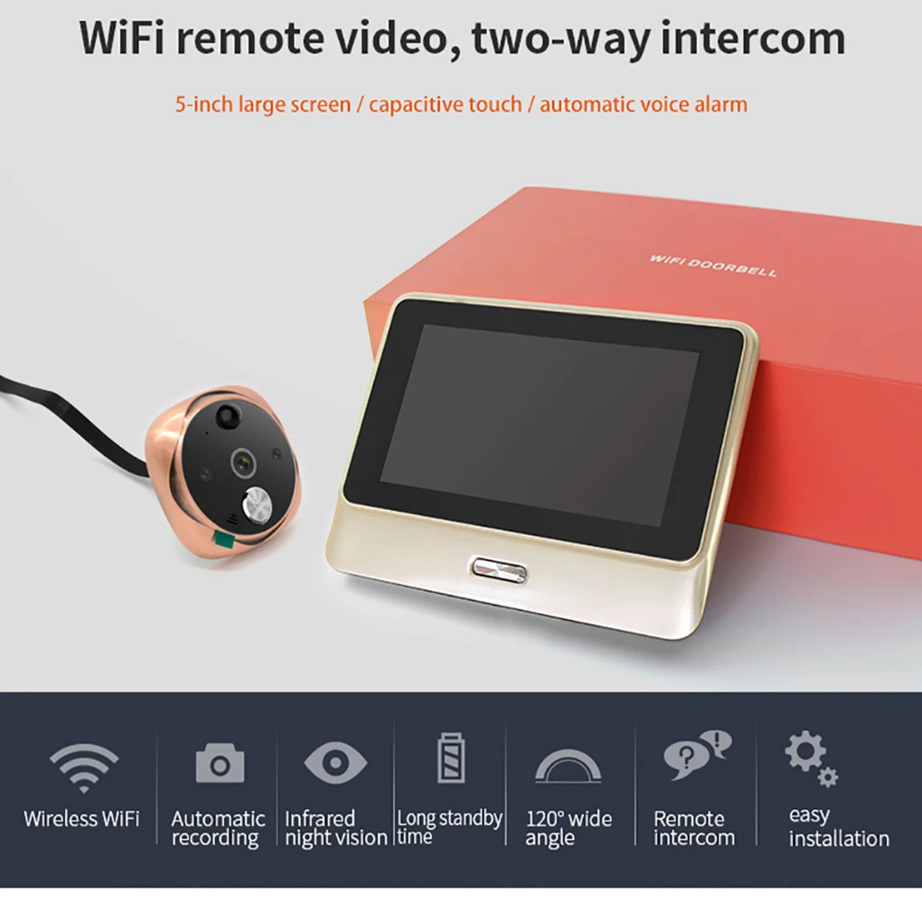 Дверной звонок 5 дюймовый цифровой ЖК экран видео просмотра WiFi инфракрасный
