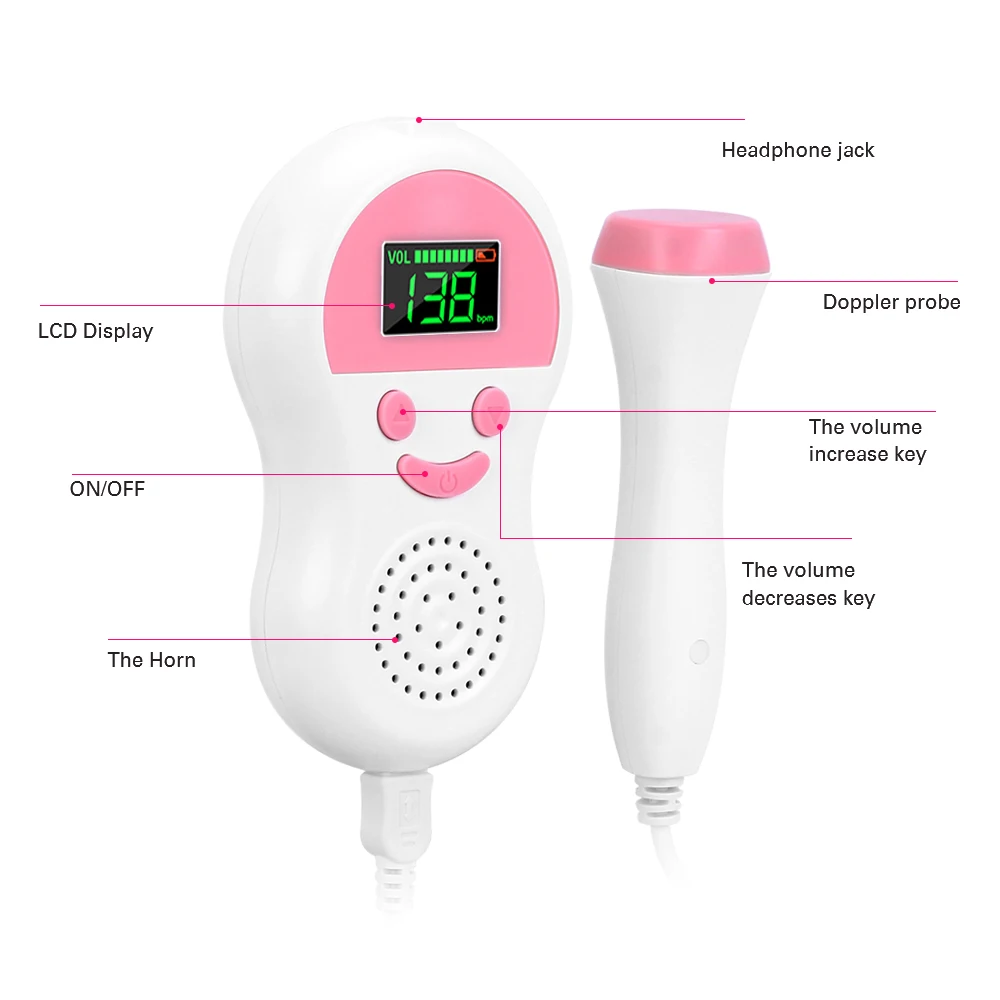 

OLIECO 2.5MHz Baby Heartbeat Fetal Monitor Doppler Medical Home Pregnant Baby Stethoscope Pocket Prenatal Heart Rate Detector