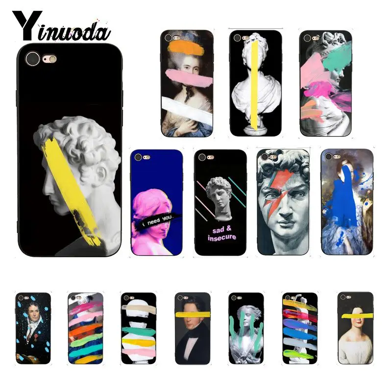 Yinuoda Art Statue Vintage Painted David Watercolor Black Phone Case Cover for iPhone 8 7 6 6S X XS MAX 5 5S SE XR 10 11 Pro Max | Мобильные