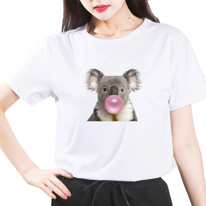 

Female T-shirt Koala chewing gum print female t-shirt O-collar casual Harajuku t-shirt to his wife Yong Girl top T-shirt