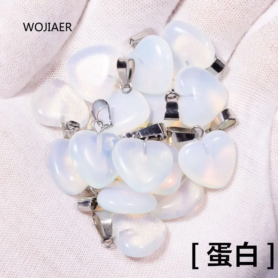 

WOJIAER 1Pcs 2021 Girl Women Love Heart Natural Gem Stone Charms Pendants White Opal Reiki for Jewelry Making Necklace ZM0577