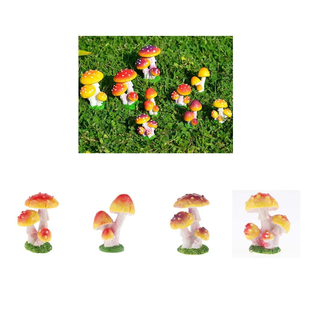 

4 Pieces Mini Mushroom Statues Bonsai Micro Garden Art Decor Ornament Crafts