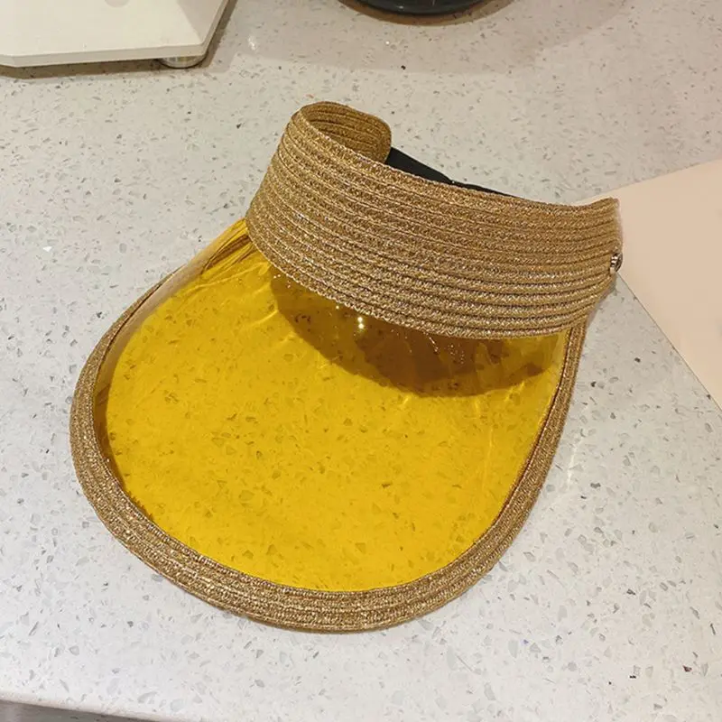 Женская Блестящая тканая пустая Солнцезащитная шляпа прозрачный козырек