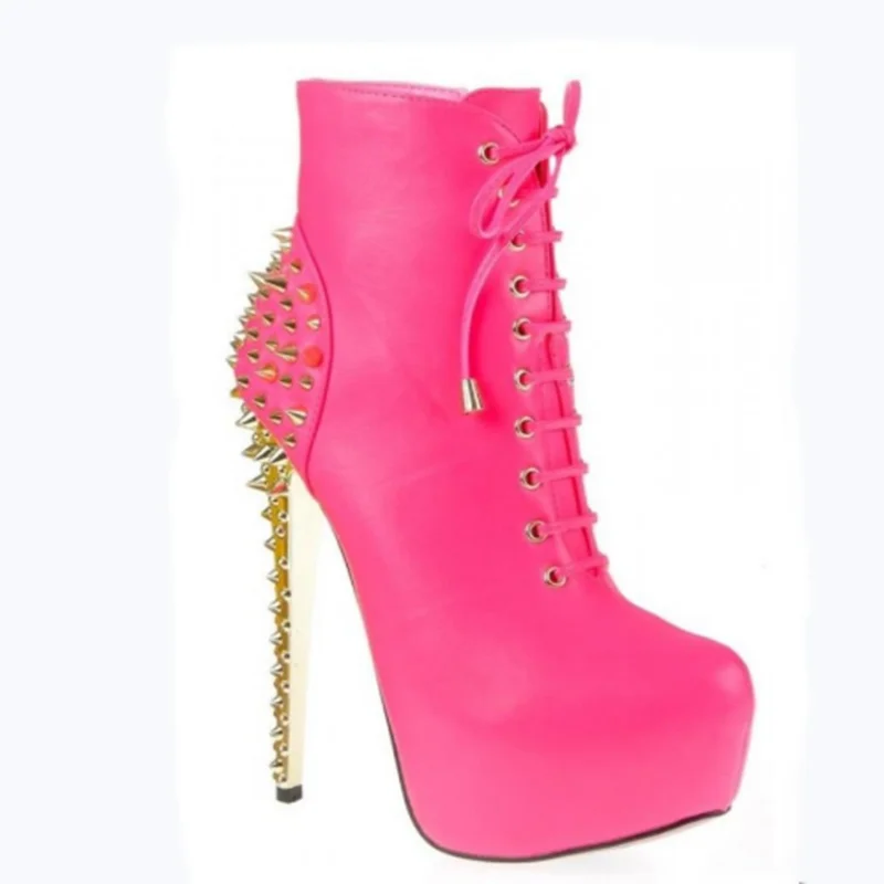 

SHOFOO shoes,Elegant fashion women's shoes,rivet decoration,about 14.5 cm high-heeled women's boots,ankle boots.size:34-45